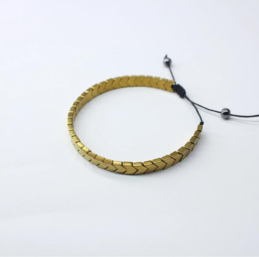 Natural Hematite Golden Stainless Steel Men Women Arrow Bracelet