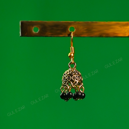 Black Bead Jhumki – Noir Charm