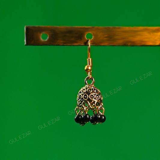 Black Bead Jhumki – Noir Charm
