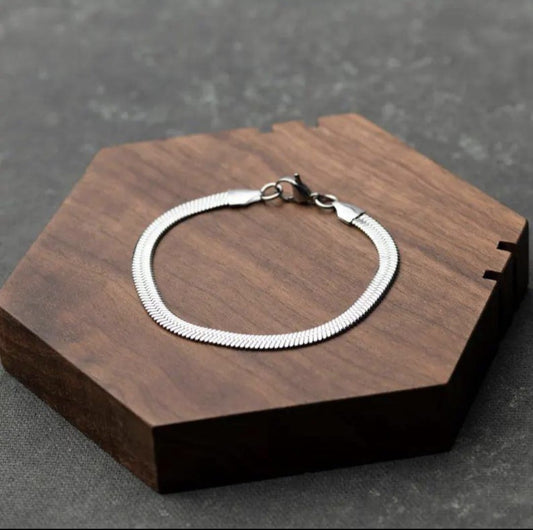 Silver Herringbone Chain Bracelet