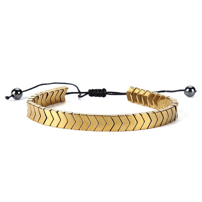 Natural Hematite Golden Stainless Steel Men Women Arrow Bracelet